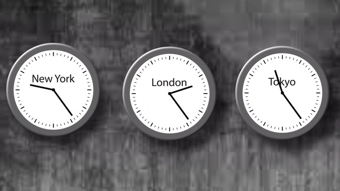 World clock showing current time in different countries